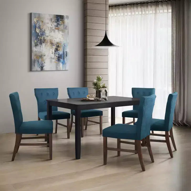 ChaletPosh Set da Pranzo 7 Pezzi con Sedie Rivestite in Lino