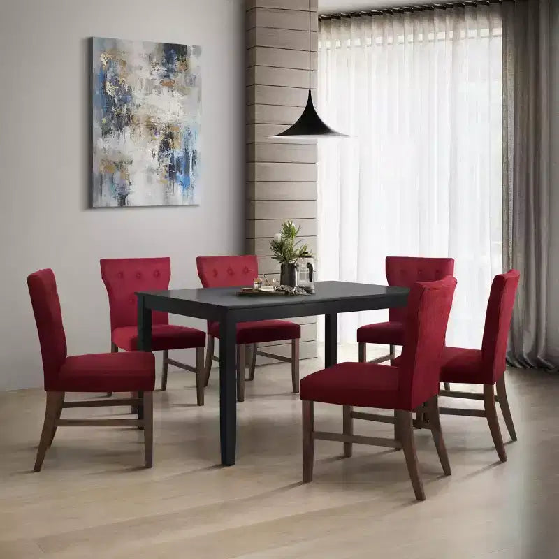 ChaletPosh Set da Pranzo 7 Pezzi con Sedie Rivestite in Lino