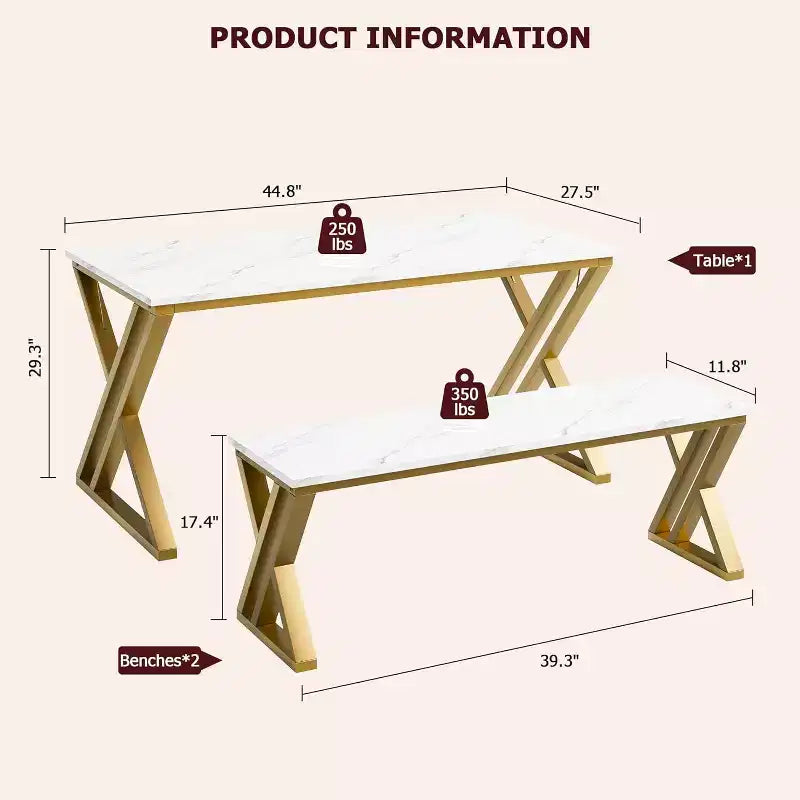 Set tavolo da pranzo per cucina salvaspazio in stile retrò per 4 persone con 2 panche, robusto telaio in metallo a forma di X, perfetto per cucine e appartamenti piccoli