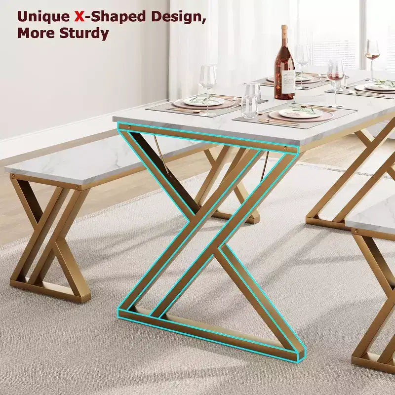 Set tavolo da pranzo per cucina salvaspazio in stile retrò per 4 persone con 2 panche, robusto telaio in metallo a forma di X, perfetto per cucine e appartamenti piccoli
