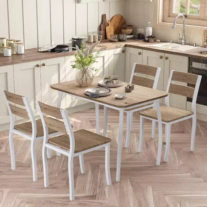 5-Piece Dining Set for 4 - Space-Saving Kitchen Table & Wooden Chairs - Compact Table for Small Spaces, Apartment