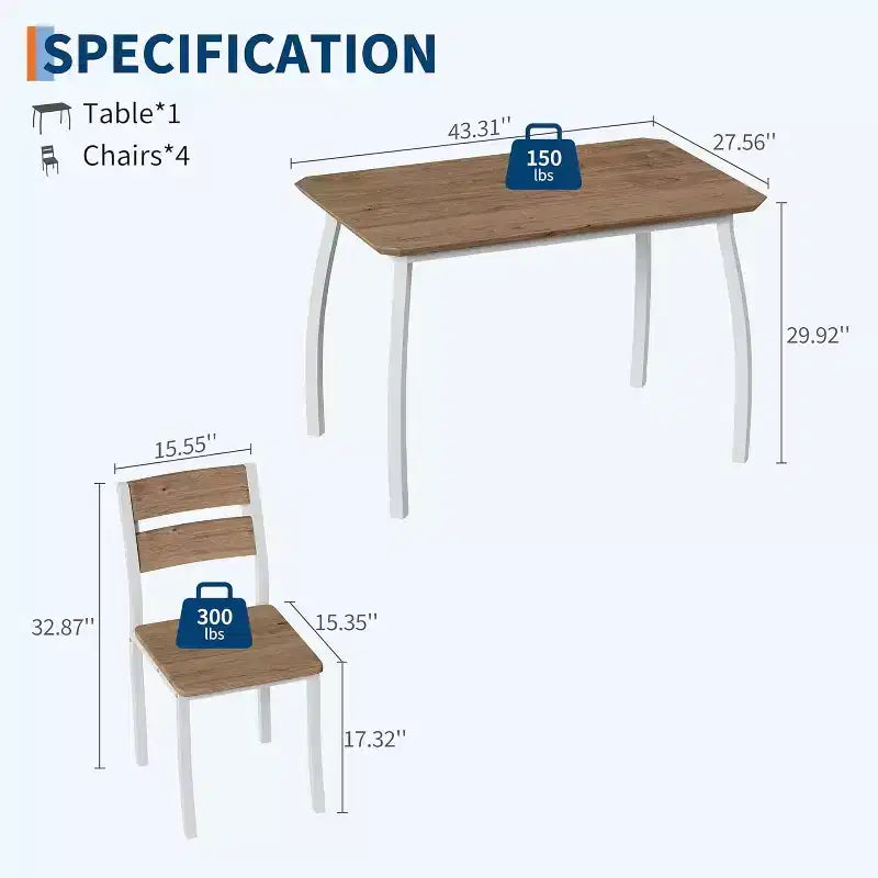Set da pranzo per 4 persone in 5 pezzi - Tavolo da cucina salvaspazio e sedie in legno - Tavolo compatto per piccoli spazi, appartamento