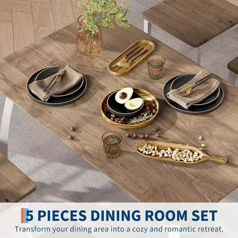 Set da pranzo per 4 persone in 5 pezzi - Tavolo da cucina salvaspazio e sedie in legno - Tavolo compatto per piccoli spazi, appartamento