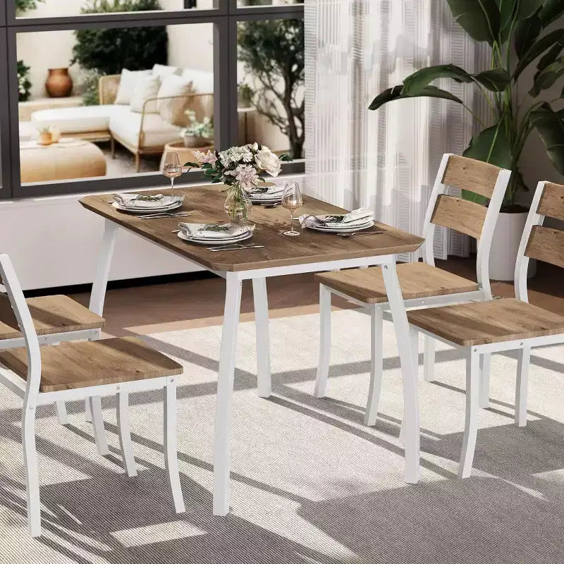 Set da pranzo per 4 persone in 5 pezzi - Tavolo da cucina salvaspazio e sedie in legno - Tavolo compatto per piccoli spazi, appartamento
