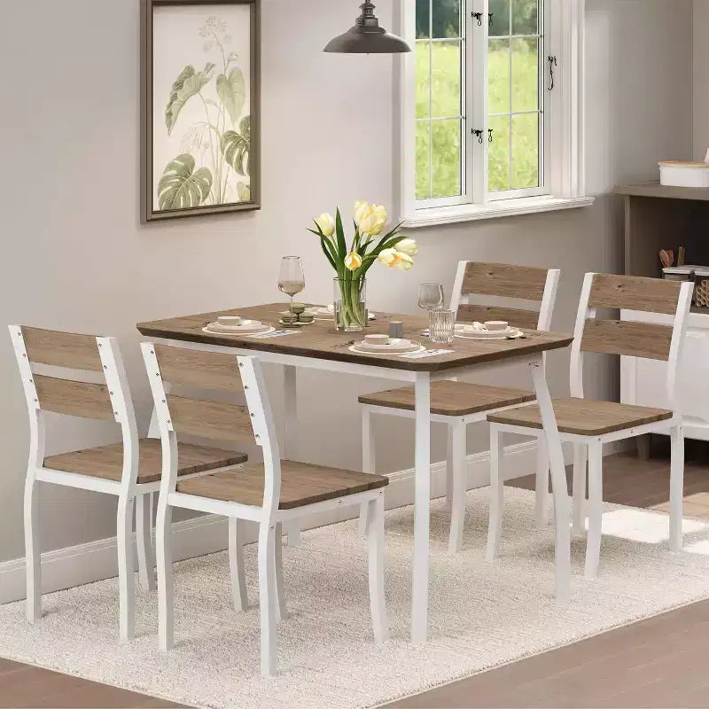 Set da pranzo per 4 persone in 5 pezzi - Tavolo da cucina salvaspazio e sedie in legno - Tavolo compatto per piccoli spazi, appartamento