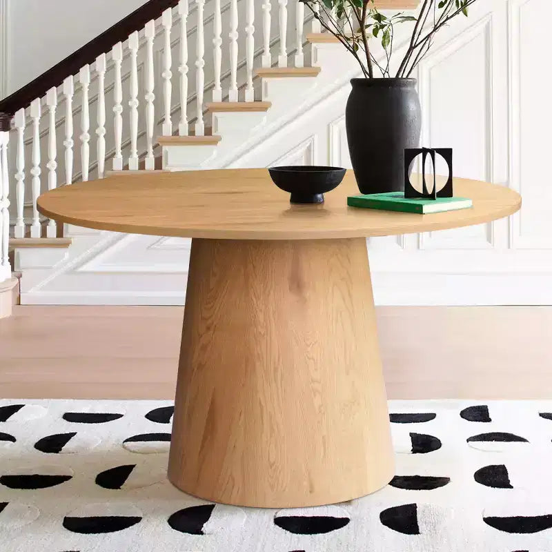 Set da pranzo rotondo da 5 pezzi, tavolo con base a piedistallo da 46" con 4 sedie imbottite in boucle con schienale in rattan, set da pranzo costiero rustico-Panipeachy