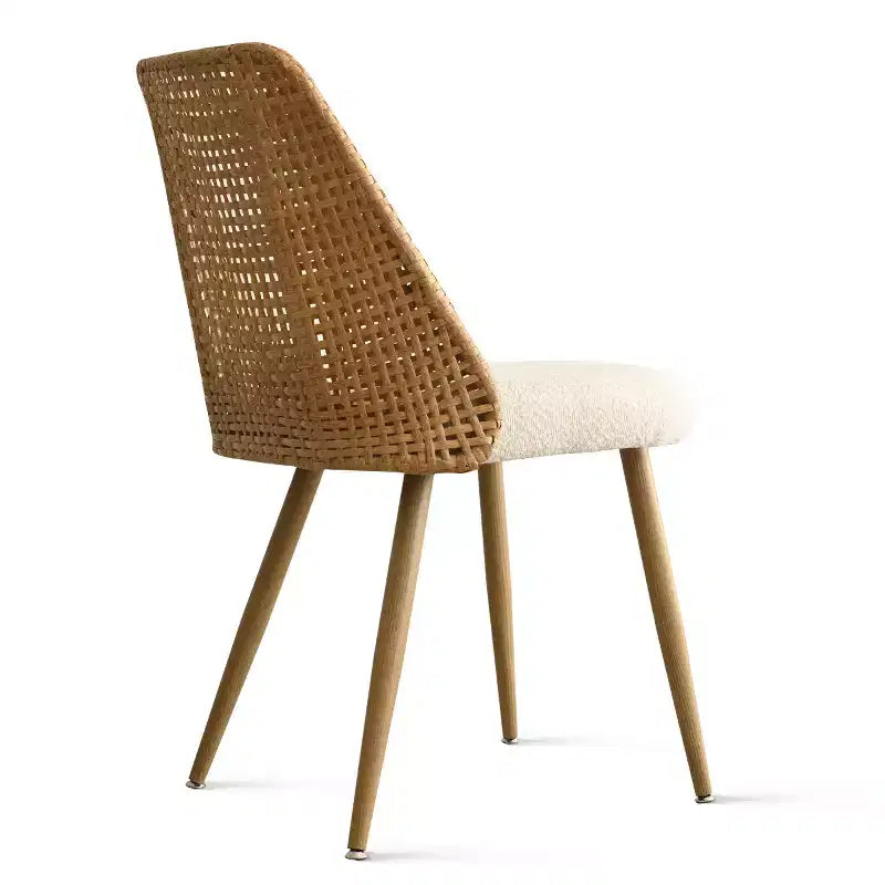 Set da pranzo rotondo da 5 pezzi, tavolo con base a piedistallo da 46" con 4 sedie imbottite in boucle con schienale in rattan, set da pranzo costiero rustico-Panipeachy