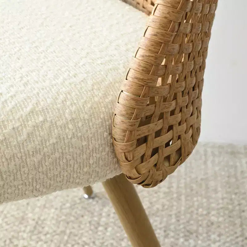 Set da pranzo rotondo da 5 pezzi, tavolo con base a piedistallo da 46" con 4 sedie imbottite in boucle con schienale in rattan, set da pranzo costiero rustico-Panipeachy