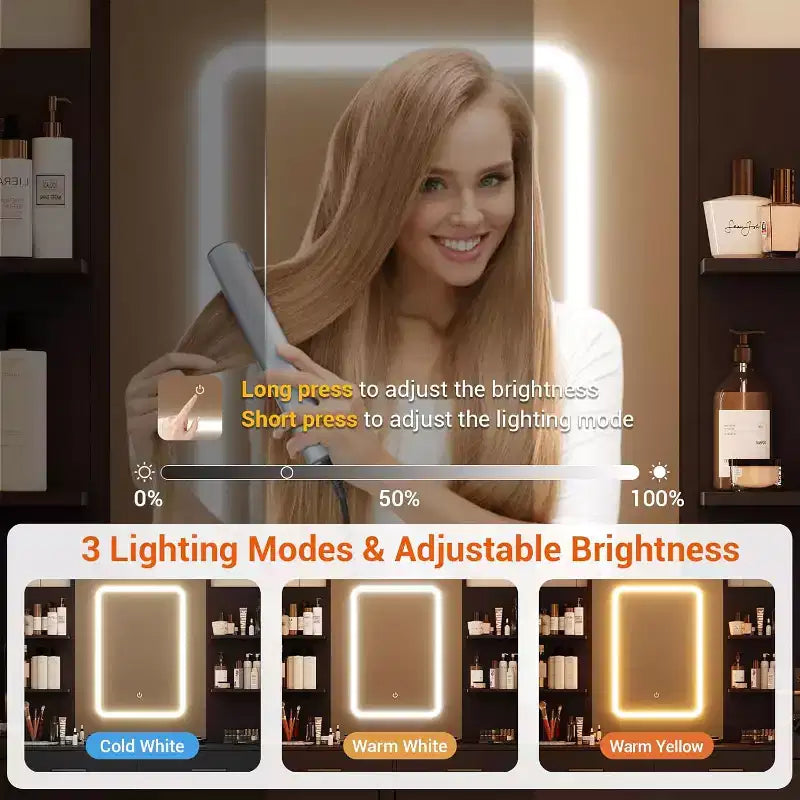 Tavolo da Trucco con Specchio e Luci, Scrivania da Trucco, 3 Modalità Colore, con Presa di Corrente, Tavolo da Trucco Moderno