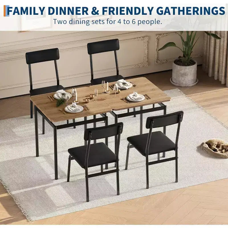 Set da pranzo Acekool 3 pezzi con sedie imbottite in PU marrone, venatura del legno per sala da pranzo compatta