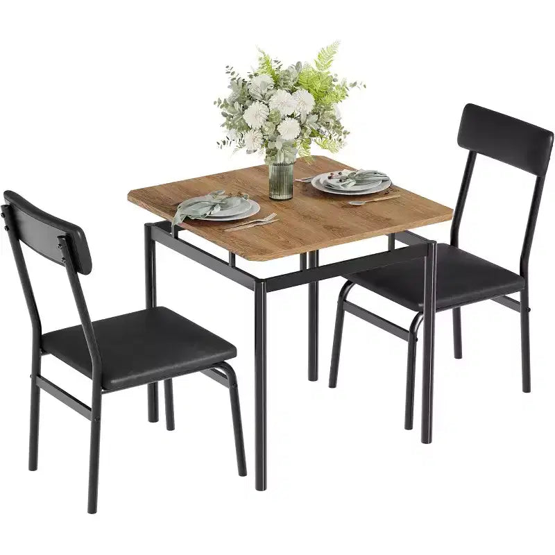 Acekool 3-Piece Dining Table Set with Brown PU Cushioned Chairs, Grain for Compact Dining Room