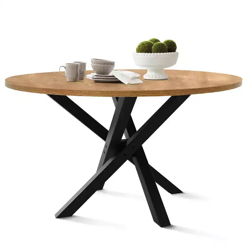 Set da tavolo da pranzo rotondo da 5 pezzi, tavolo moderno con base nera, sedie con schienale in rattan e sedute imbottite in tessuto Bouclé per piccoli spazi - Panipeachy