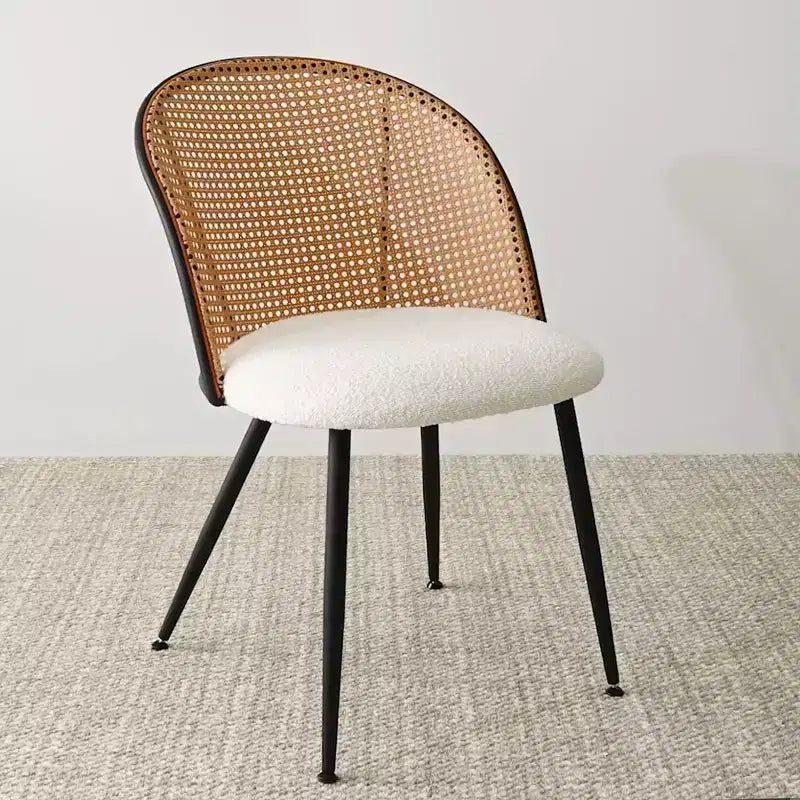 Set da tavolo da pranzo rotondo da 5 pezzi, tavolo moderno con base nera, sedie con schienale in rattan e sedute imbottite in tessuto Bouclé per piccoli spazi - Panipeachy