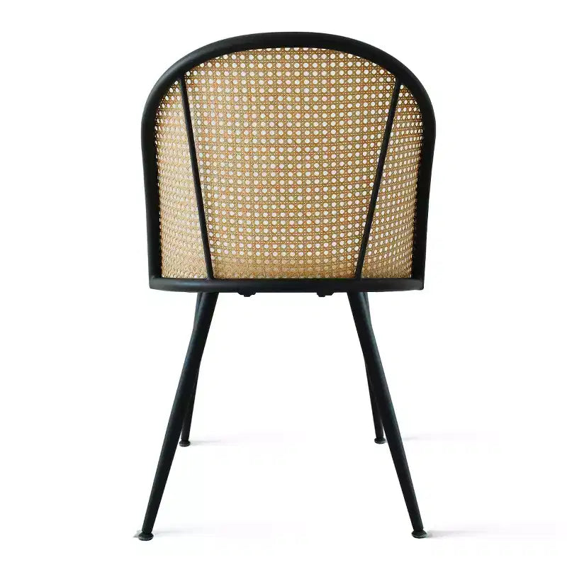 Set da tavolo da pranzo rotondo da 5 pezzi, tavolo moderno con base nera, sedie con schienale in rattan e sedute imbottite in tessuto Bouclé per piccoli spazi - Panipeachy