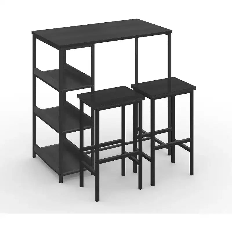 Acekool 3-Piece Kitchen Table Set with Storage Shelves and 2 Bar Stools, Space-Saving Dining Table Set for Small Spaces
