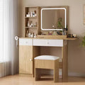 Vanity Desk with Mirror, Makeup Table Set with Drawers, Cabinet, Storage Stool Space-Saving Bedroom Dressing Table
