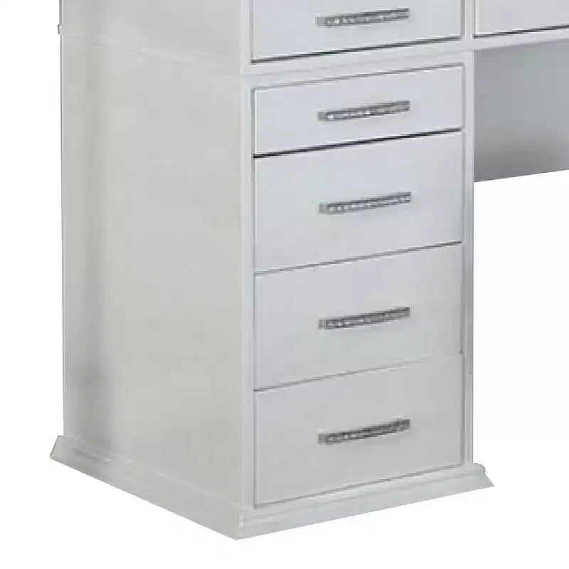 Set di toeletta Royal Hampton 3 pezzi con specchio a LED, ripiano in vetro, sgabello imbottito, bianco