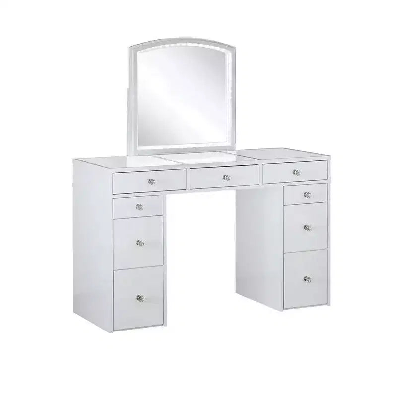 Royal Hampton Set Toeletta 3 Pezzi Bianco Con Specchio Led E Sgabello Imbottito Beige