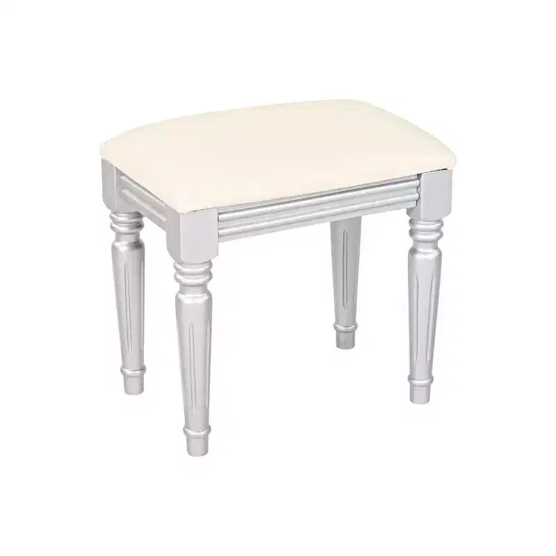 GDFStudio Cara Scrivania da toeletta retrò con specchio rotondo regolabile in altezza, sgabello in similpelle e 4 cassetti