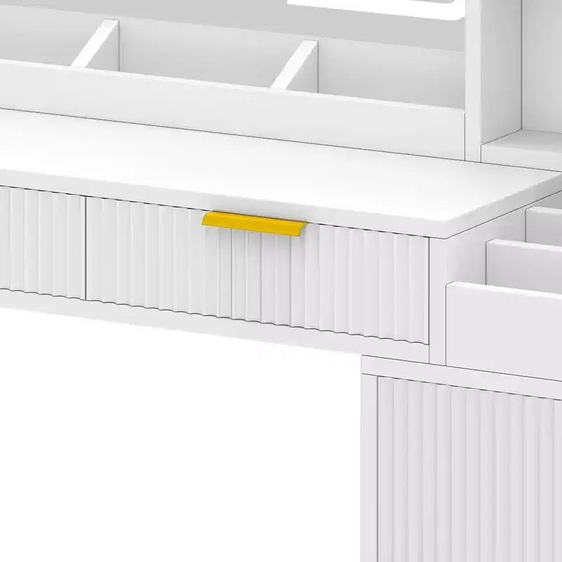 Toeletta Balconera con Grande Specchio Illuminato Tavolo da Trucco Scaffali 2 Cassetti 3 Modalità di Illuminazione Luminosità Regolabile