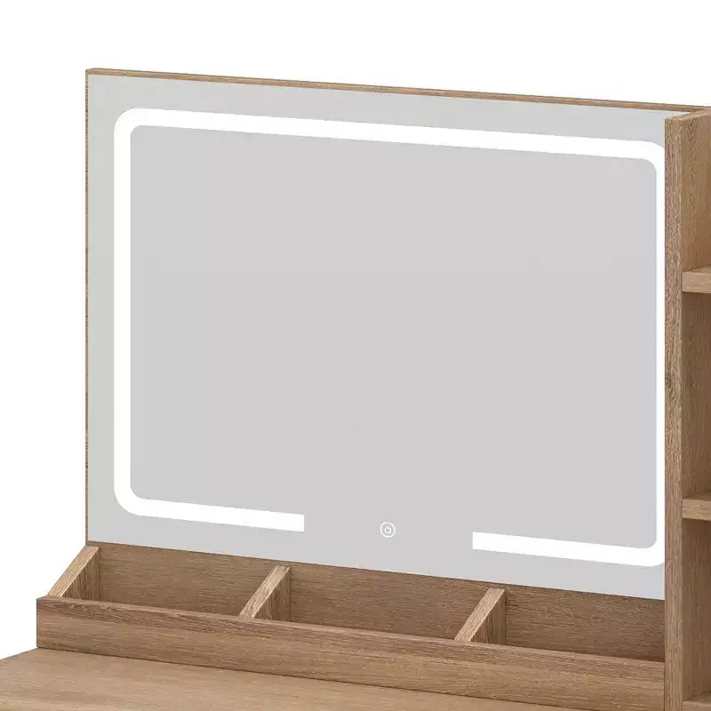 Toeletta Balconera con Grande Specchio Illuminato Tavolo da Trucco Scaffali 2 Cassetti 3 Modalità di Illuminazione Luminosità Regolabile