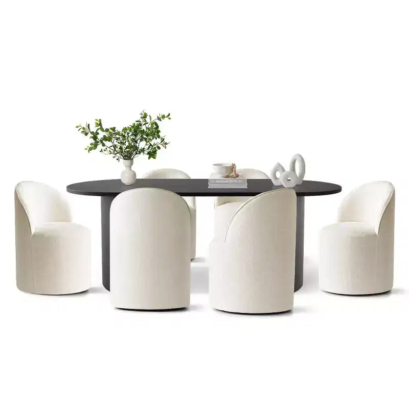 Set da Pranzo 7 Pezzi per Cucina, Tavolo Ovale Nero e Sedie a Botte in Ciniglia, Mobili Moderni per Sala da Pranzo - Panipeachy