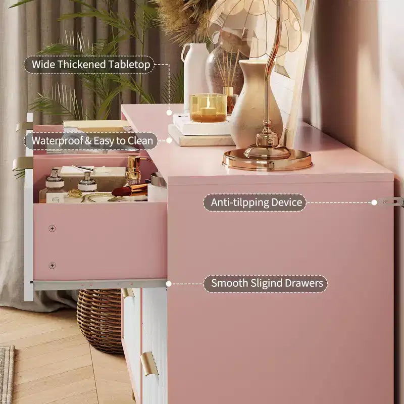 Cassettiera scanalata con 6 cassetti, comò moderno largo 120 cm con maniglie in metallo per camera da letto e soggiorno