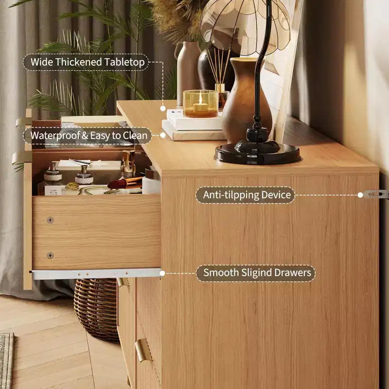 Fluted Dresser with 6 Drawers, 47 Wide Modern Chest with Metal Handles for Bedroom & Living Room