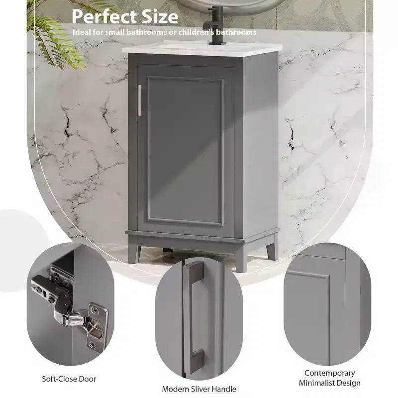 Mobile bagno da 20 pollici con lavabo in ceramica, ante con chiusura ammortizzata e doppio ripiano, mobiletto lavabo singolo grigio per bagni piccoli