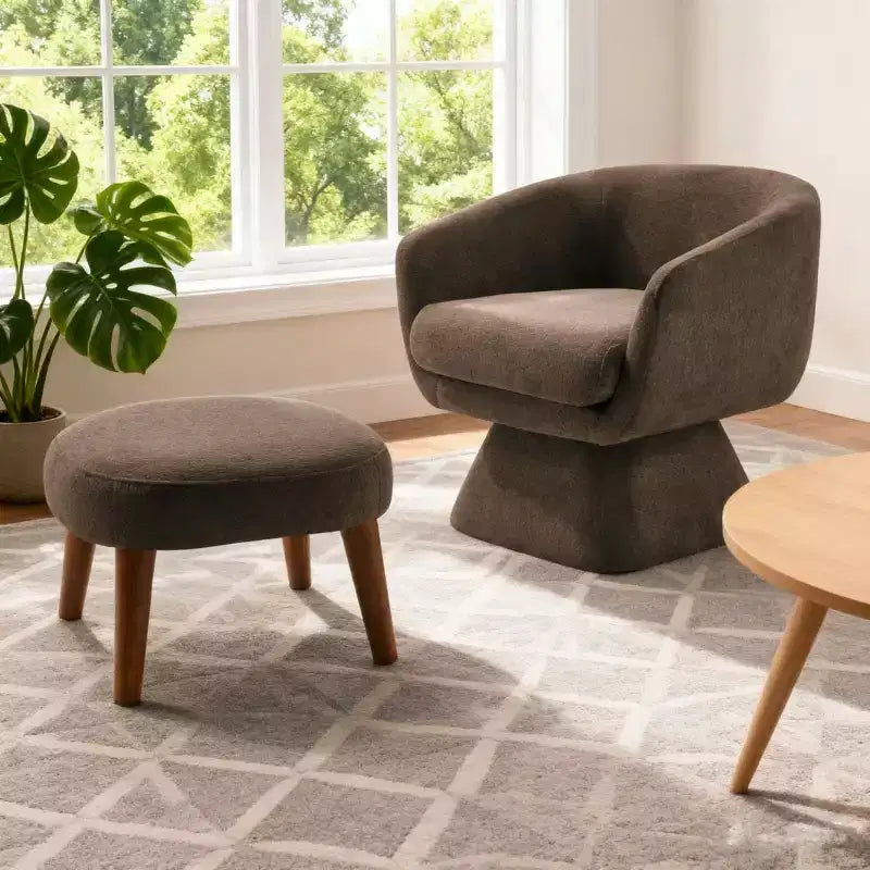 Modern Swivel Accent Chair and Ottoman Set, Fabric Upholstered Swivel Side Chair for Living Room, Bedroom, Apartment, or Reading Nook-Panipeachy