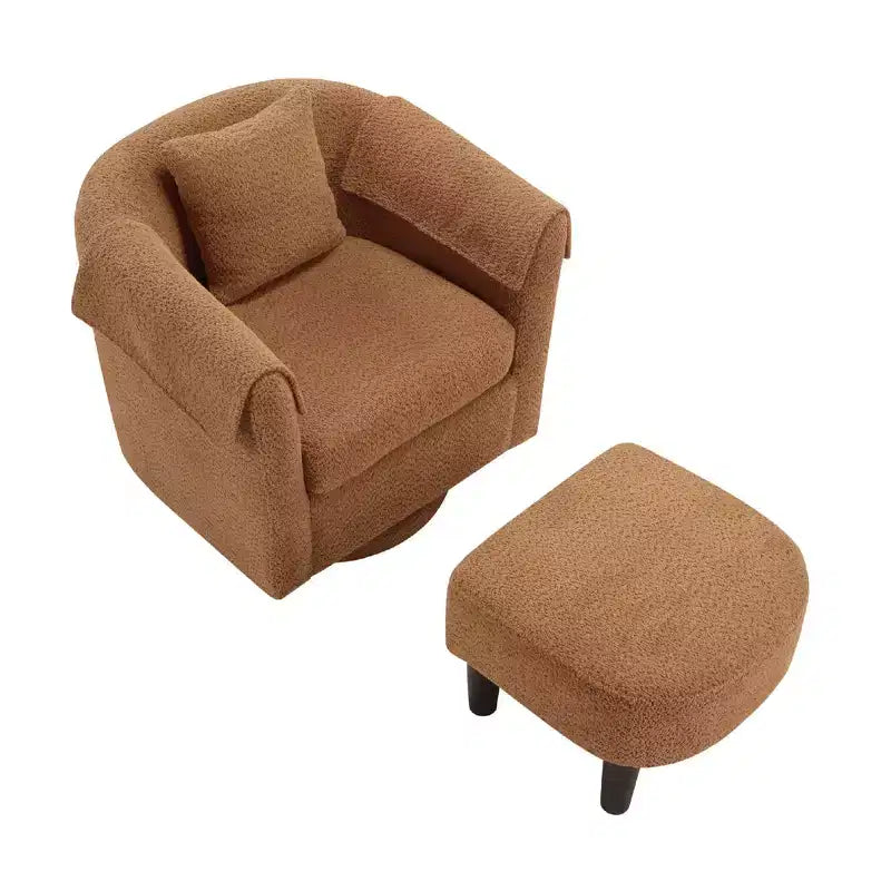 Set poltrona girevole moderna Okak con pouf, poltrone a barilotto in ciniglia con cuscino schienale rimovibile e 2 copribraccioli, sedia da lettura