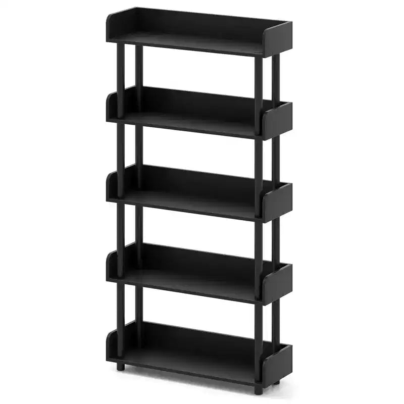 1/2 PCS 5-Tier Bookshelf, Open Bookcase with Anti-Tipping Kit, Storage Unit for Living Room Black/Rustic Brown & Black