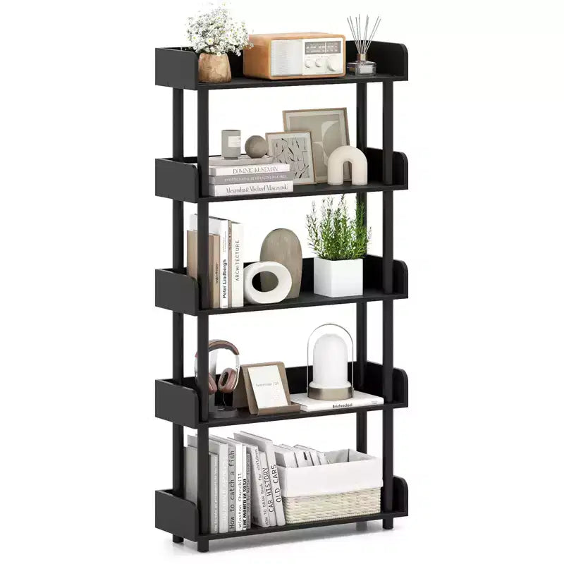 1/2 PCS 5-Tier Bookshelf, Open Bookcase with Anti-Tipping Kit, Storage Unit for Living Room Black/Rustic Brown & Black