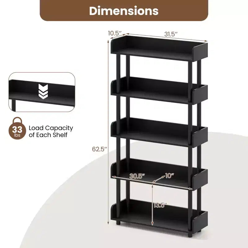 1/2 PCS 5-Tier Bookshelf, Open Bookcase with Anti-Tipping Kit, Storage Unit for Living Room Black/Rustic Brown & Black