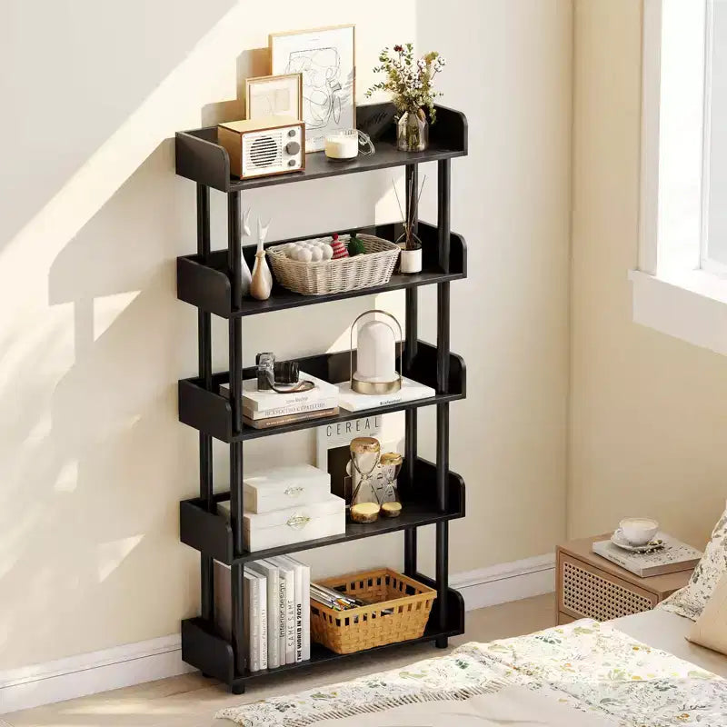 1/2 PCS 5-Tier Bookshelf, Open Bookcase with Anti-Tipping Kit, Storage Unit for Living Room Black/Rustic Brown & Black