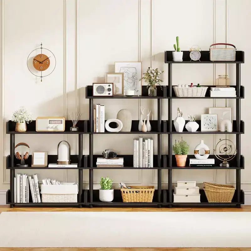 1/2 PCS 5-Tier Bookshelf, Open Bookcase with Anti-Tipping Kit, Storage Unit for Living Room Black/Rustic Brown & Black