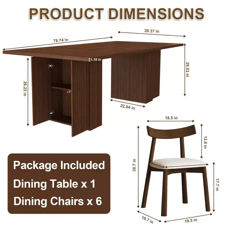 GDFStudio Camden Set da Pranzo 7 Pezzi con Base Contenitore e Sedie in Ecopelle