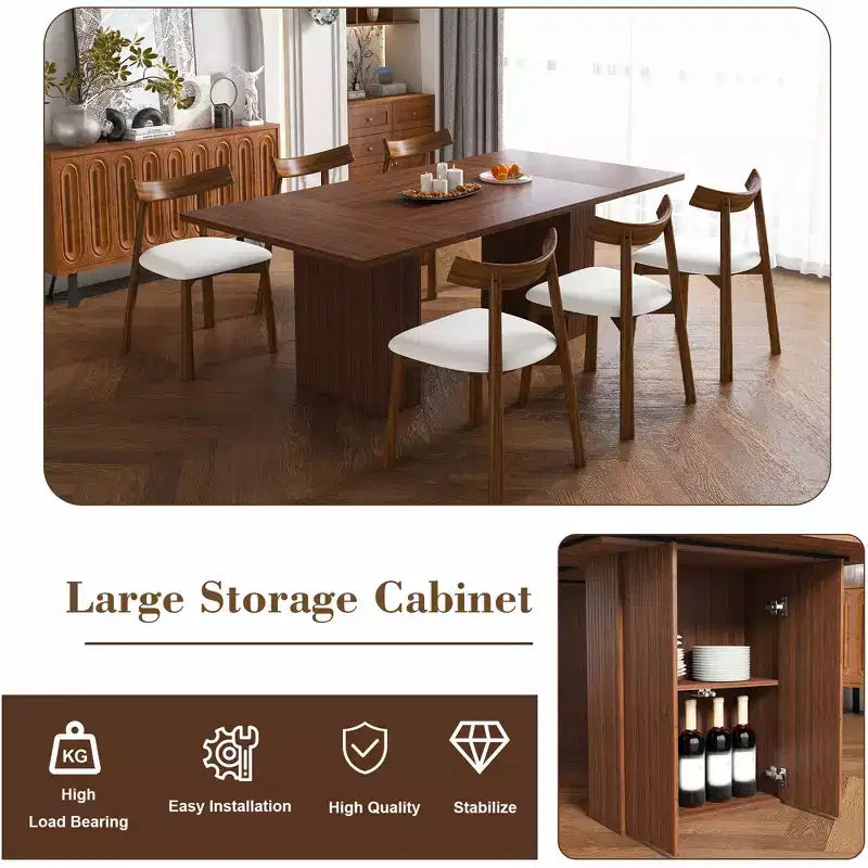 GDFStudio Camden Set da Pranzo 7 Pezzi con Base Contenitore e Sedie in Ecopelle