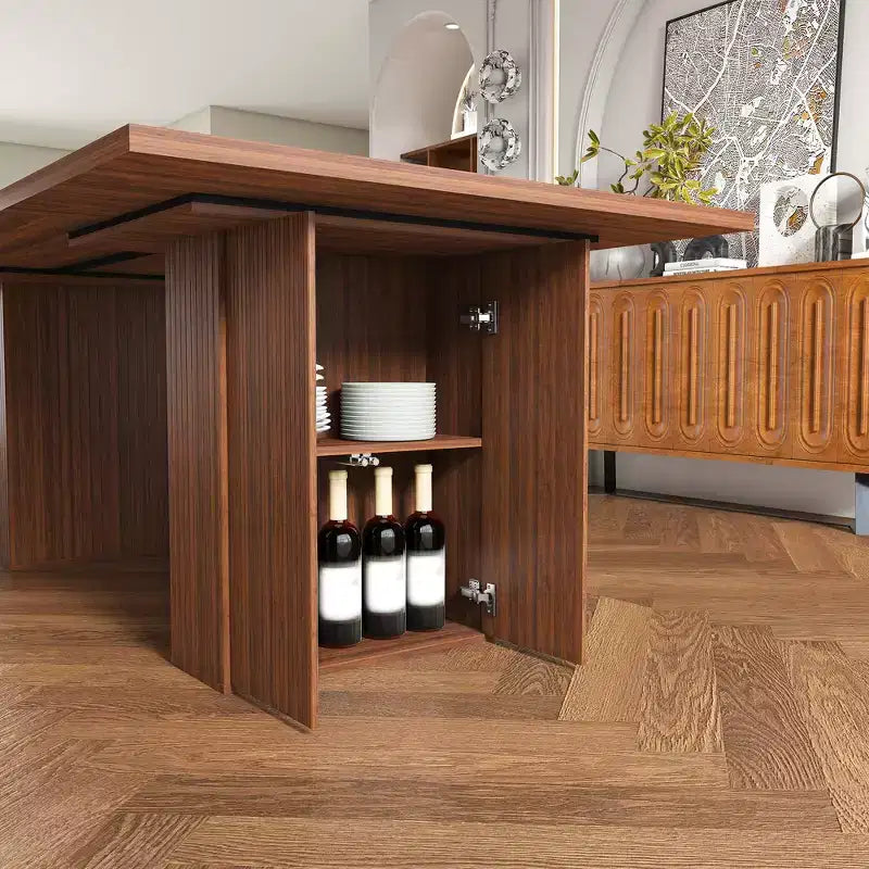 GDFStudio Camden Set da Pranzo 7 Pezzi con Base Contenitore e Sedie in Ecopelle