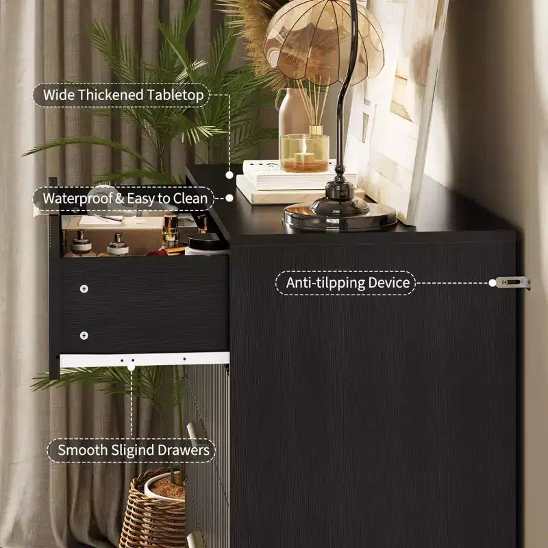 Fluted Dresser with 5 Drawers, 32 Wide Modern Chest of Wooden Drawers with Metal Handle, Storage Organizer for Living Room Bedroom Hallway