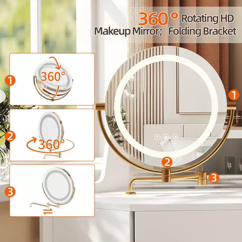 Toeletta d'angolo per trucco Whisen, set da trucco moderno, tavolo da trucco con specchio, sgabello e ampio spazio di archiviazione - Bianco