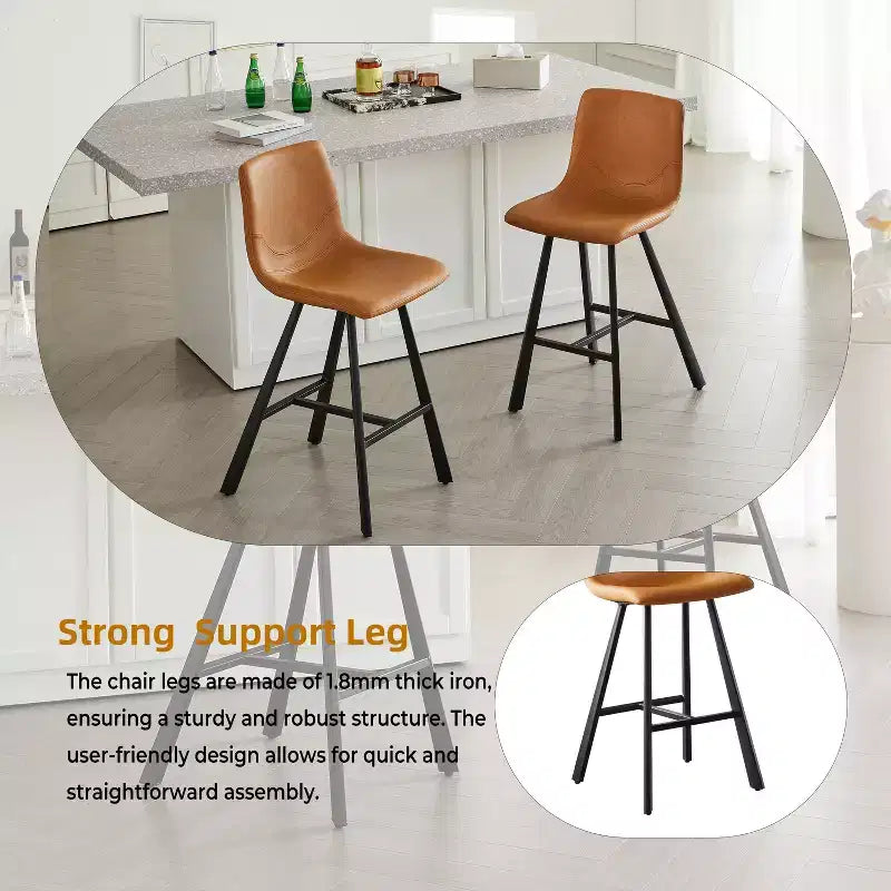 26H Sleek Bar Stools with Ergonomic Back,Set of 2,Counter Height Bar Stools for Kitchen Island,Sturdy Metal Frame,300lbs Capacity