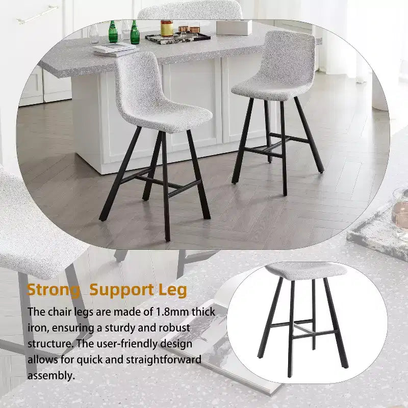 26H Sleek Bar Stools with Ergonomic Back,Set of 2,Counter Height Bar Stools for Kitchen Island,Sturdy Metal Frame,300lbs Capacity