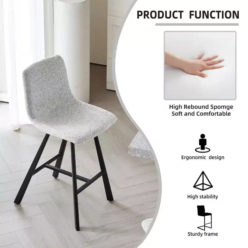 26H Sleek Bar Stools with Ergonomic Back,Set of 2,Counter Height Bar Stools for Kitchen Island,Sturdy Metal Frame,300lbs Capacity
