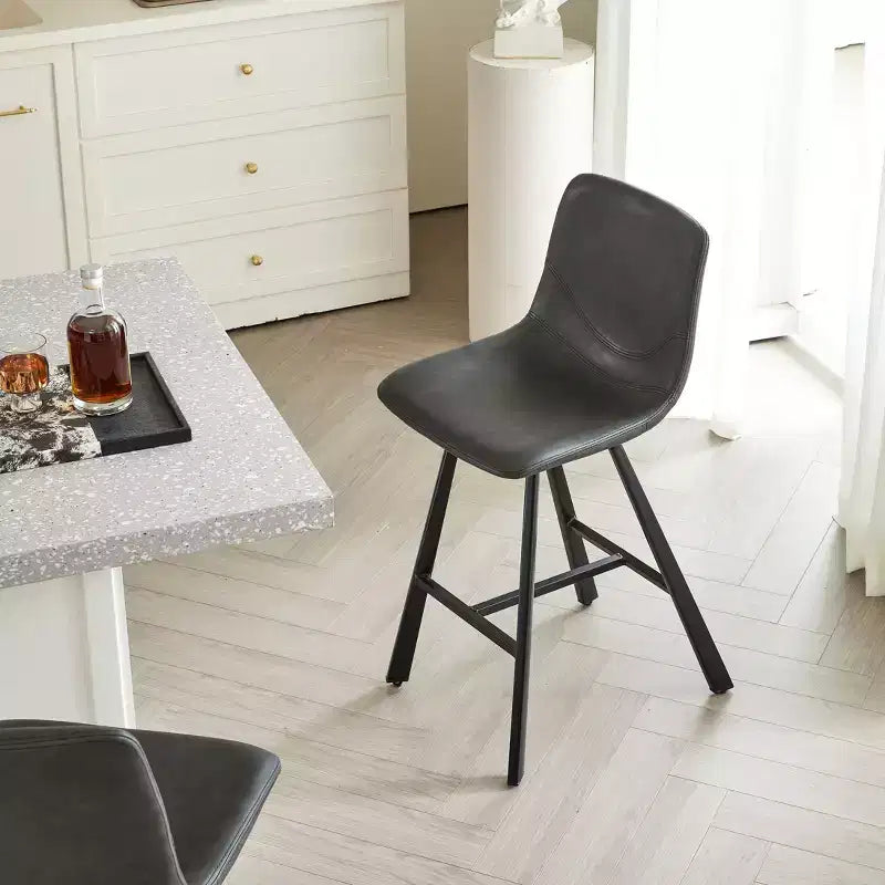 26H Sleek Bar Stools with Ergonomic Back,Set of 2,Counter Height Bar Stools for Kitchen Island,Sturdy Metal Frame,300lbs Capacity