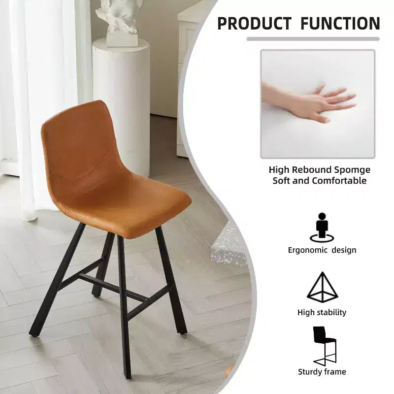26H Sleek Bar Stools with Ergonomic Back,Set of 2,Counter Height Bar Stools for Kitchen Island,Sturdy Metal Frame,300lbs Capacity
