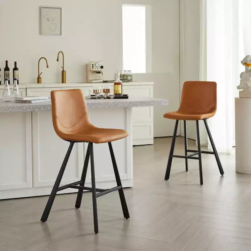 26H Sleek Bar Stools with Ergonomic Back,Set of 2,Counter Height Bar Stools for Kitchen Island,Sturdy Metal Frame,300lbs Capacity