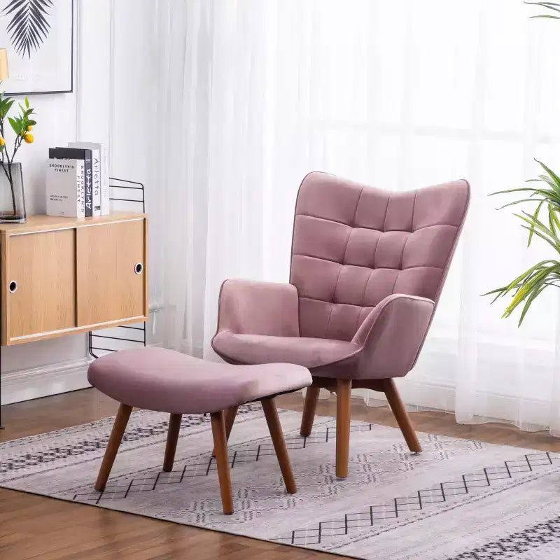 Moderna poltrona a righe con pouf, poltrona imbottita a pozzetto per soggiorno, poltrona da lettura per camera da letto o appartamento - Panipeachy