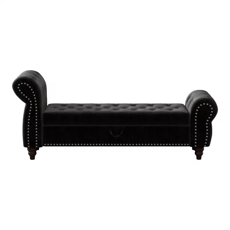 Panca da letto 64.5 per camera da letto, chaise longue capitonné con contenitore, rivestimento in velluto nero