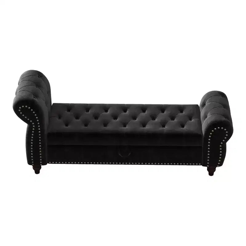 Panca da letto 64.5 per camera da letto, chaise longue capitonné con contenitore, rivestimento in velluto nero